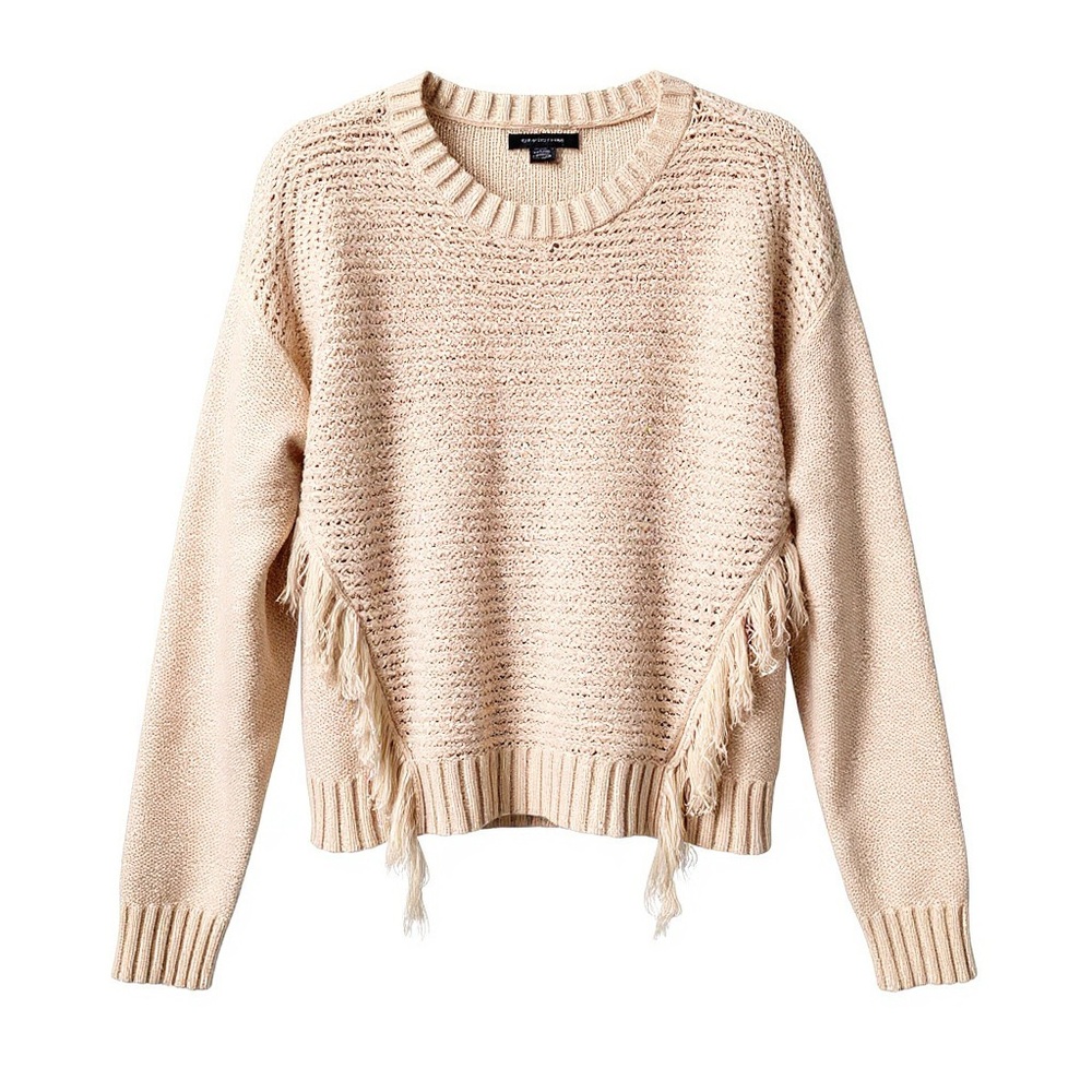 American Eagle Women’s Boho Coastal Western Cream Fringe Sweater Size Medium EUC